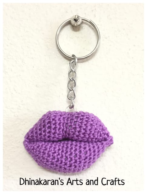 Purple Lips Crochet Keychain