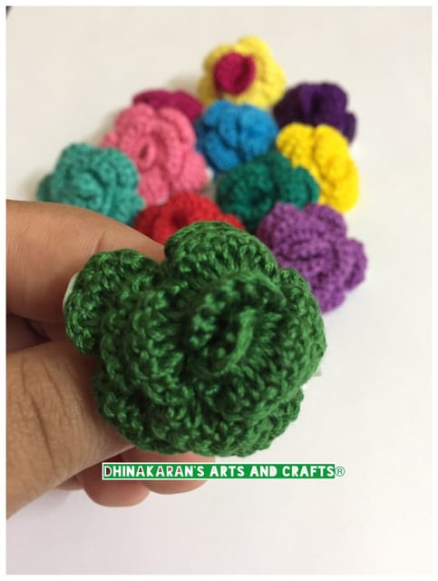 Rose Crochet Brooch Pin-DARK GREEN