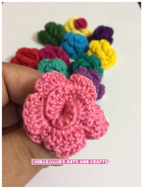 Rose Crochet Brooch Pin-PINK