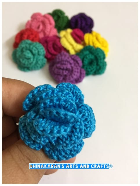 Rose Crochet Brooch Pin-BLUE