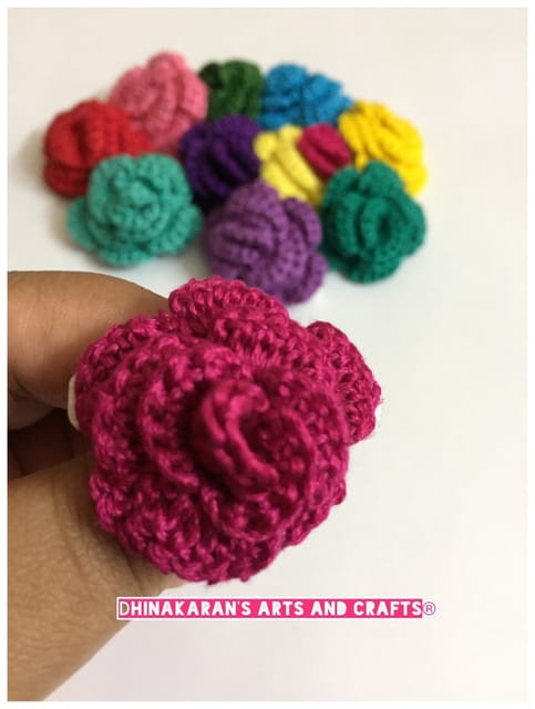 Rose Crochet Brooch Pin-PINK