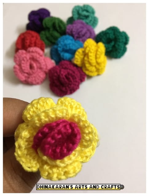Rose Crochet Brooch Pin-PINK & YELLOW