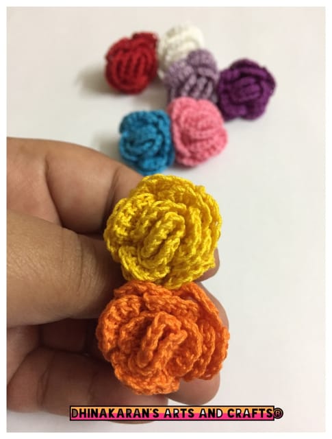 Twin Rose Crochet Brooch Pin-YELLOW & ORANGE