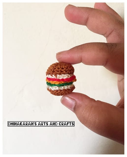 Miniature Burger Crochet Brooch Pin