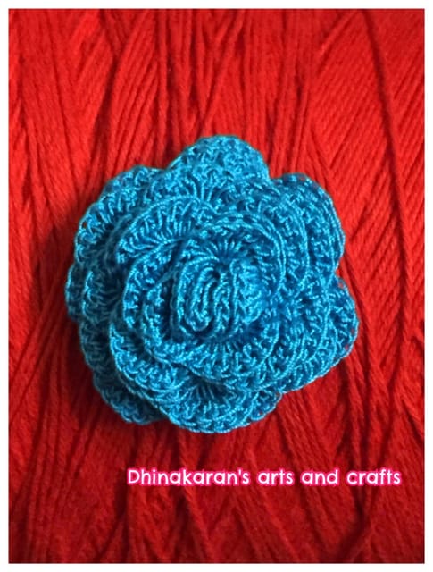 Blue Rose Crochet Brooch Pin