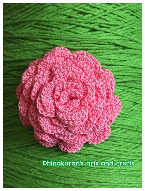 Pink Rose Crochet Brooch Pin