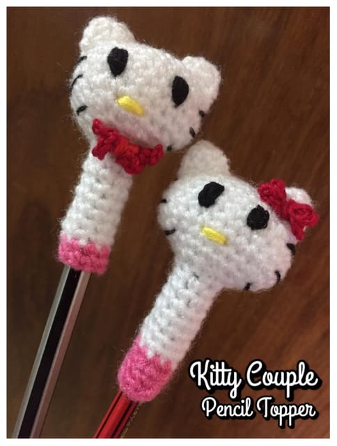 Mr & Mrs Kitty Crochet Pencil Topper