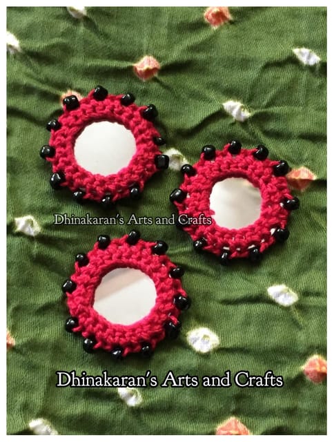 RED Beaded Kutchwork Mirror Buttons