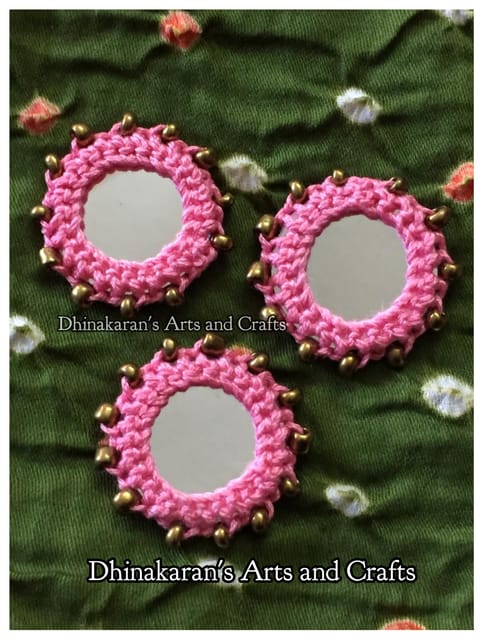 PINK Beaded Kutchwork Mirror Buttons