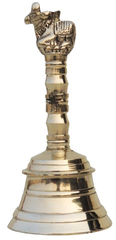 Brass Pooja Hand Bell, Nandi Ganti (1/12) (MOQ-12 Pcs.) - 1.5*1.5*3.2 inch (F681 A)