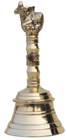 Brass Pooja Hand Bell, Nandi Ganti (1/5) (MOQ- 5 Pcs.) - 2.5*2.5*5.5 inch (F681 E)