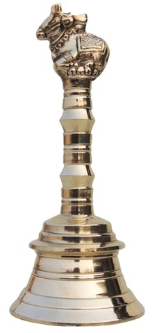 Brass Pooja Hand Bell, Nandi Ganti (1/4) (MOQ- 4 Pcs.) - 2.5*2.5*5.5 inch (F681 F)