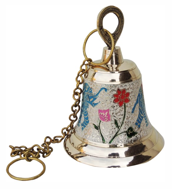 Brass Hanging Temple Pooja Bell, Bell White Color - 5.5*5.5*7 inch (F513 C)