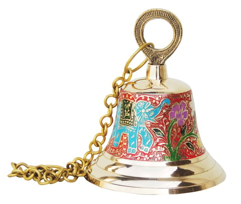 Brass Hanging Temple Pooja Bell, Bell Red Color - 4.8*4.8*6 inch (F515 A)