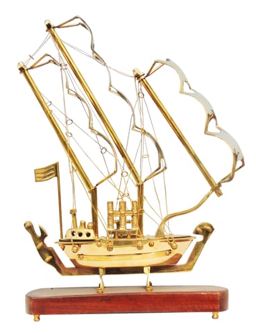 Brass Table Decor Showpiece Ship With Wooden Base - 10*3*15 inch (MR128 B)