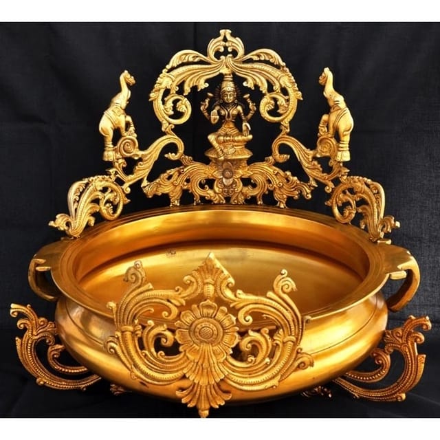 Goddess Lakshmi Brass Metal Hand Carved Urli - 16.4*15.2*16.4 inch (BS1153 A)