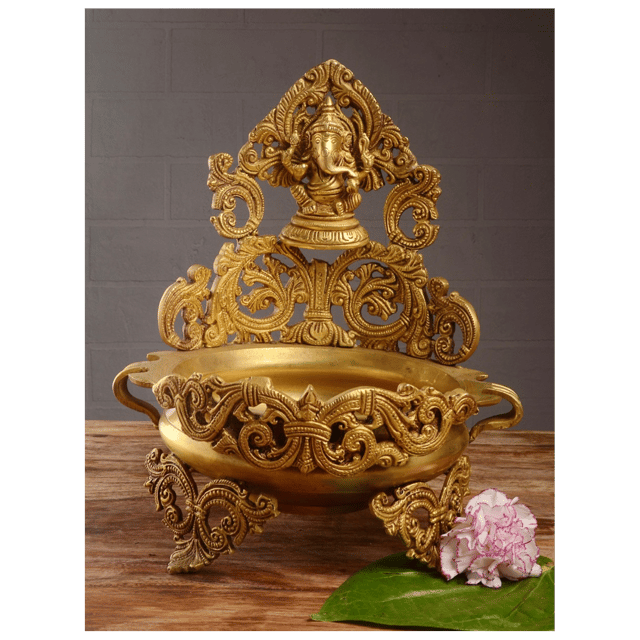 Floating Candle Pot Brass Metal Made - Home Decor Lord Ganesha figure Urli - 8*8*12 inch (BS1212 A)