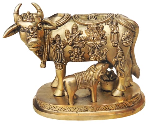 Brass Showpiece Cow With Calf Statue - 6*3.7*5.2 inch (BS984 B)