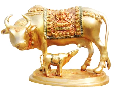 Brass Showpiece Cow With Calf Statue - 9.8*6.3*7.3 inch (BS1012 D)