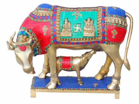 Brass Showpiece Cow with Calf Stone Statue - 17.5*10.5*13 inch (BS804 B)