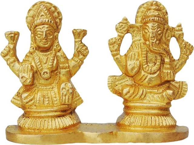 Brass Showpiece Laxmi Ganesh One Same Base God Idol Statue - 2.8*1*2 inch (BS645 A)