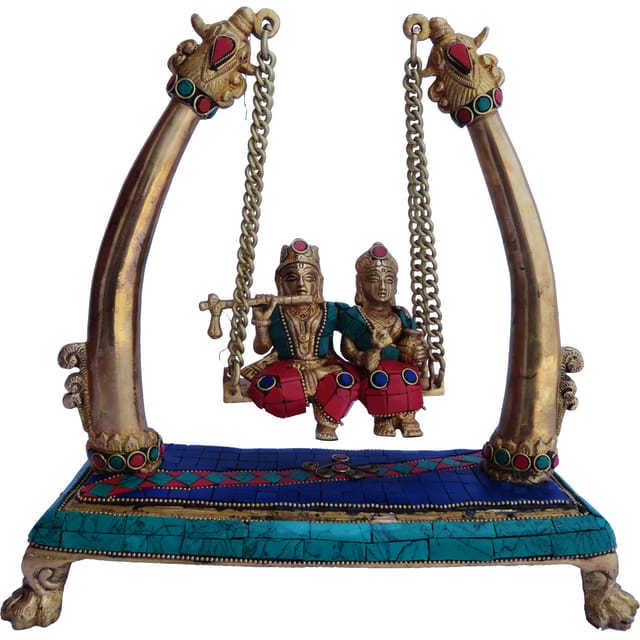 Brass Showpiece Radha Krishna Jhula StoneGod Idol Statue  - 10*4*11 inch (BS178)