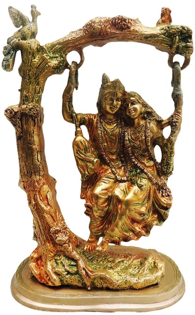 Brass Showpiece Radha Krishna Jhula colour God Idol Statue  - 10*6*15 inch (BS403)