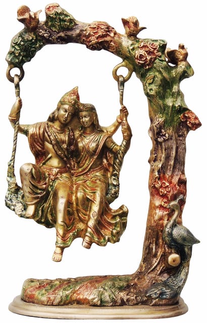 Brass Showpiece Radha Krishna Jhula colour God Idol Statue  - 13.5*7.5*21 inch (BS474)