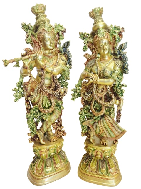 Brass Showpiece Radha Krishna Pair God Idol Statue  - 8.5*6*29 inch (BS073)