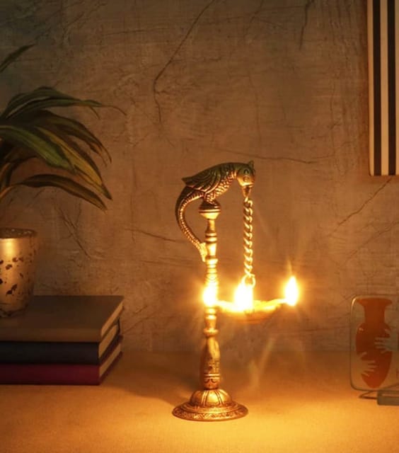 Brass Table Decor Oil Lamp Murga Deepak - 3.3*2*6.3 inch (BS1228 C)