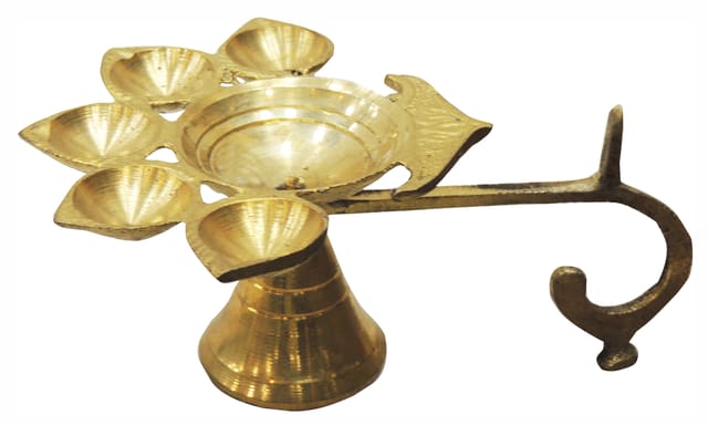 Brass Table Decor Oil Lamp Deepak 5 Wicks  (MOQ- 12 Pcs.) - 4.6*3.5*2.1 inch (F317 A)