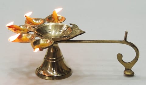 Brass Table Decor Oil Lamp Deepak 5 Wicks  (MOQ- 6 Pcs.) - 5.8*4.1*2.2 inch (F317 B)