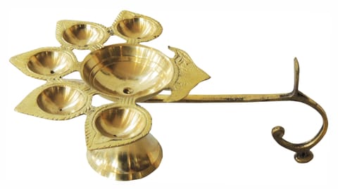 Brass Table Decor Oil Lamp Deepak 5 Wicks  (MOQ- 3 Pcs.) - 8.3*6*3.5 inch (F317 E)