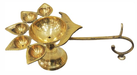 Brass Table Decor Oil Lamp Deepak 5 Wicks  (MOQ -2 Pcs.) - 10*6.5*4.5 inch (F317 G)
