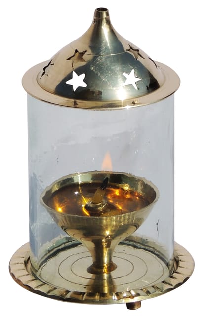 Brass Table Decor Oil Lamp Deepak With Chimney - 2.7*2.7*4 inch (Z014/4)