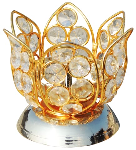 Brass Table Decor Oil Lamp Deepak With Crystal - 3.8*3.8*3.2 inch (Z163 B)