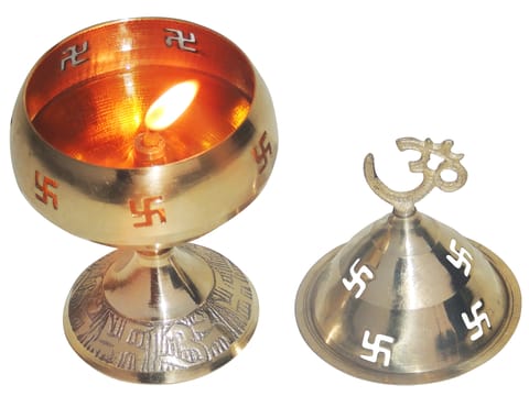 Brass Table Decor Oil Lamp Om Pakija Deepak  (MOQ- 4 Pcs.) - 2*2*3.5 inch (Z164 D)