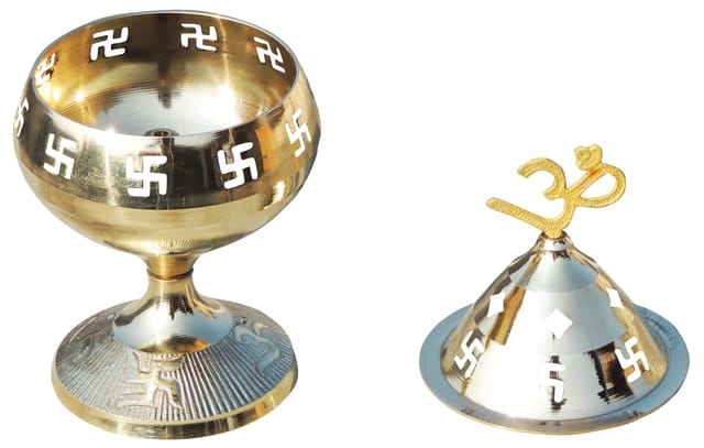 Brass Table Decor Oil Lamp Om Pakija Deepak  (MOQ-  3 Pcs.) - 3.1*3.1*6.4 inch (Z164 I)