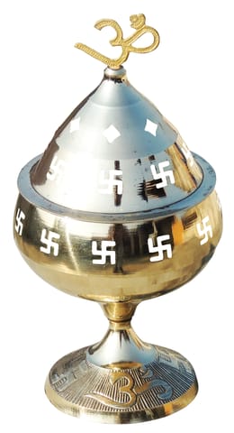 Brass Table Decor Oil Lamp Om Pakija Deepak  (MOQ- 3 Pcs.) - 3.6*3.6*7.5 inch (Z164 K)