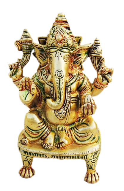Brass Showpiece Ganesh Ji Statue - 3.6*2.5*5.6 inch (BS1245 G)