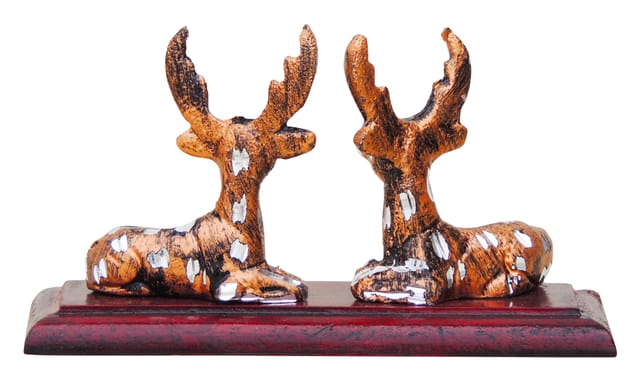 Zinc Showpiece Deer Pair with Wooden Base Statue - 5.5*2.4*3 inch (AN068 B)