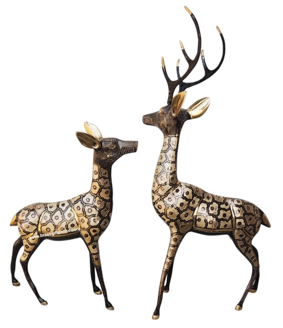 Brass Showpiece Deer Pair Statue - 25*5*28 inch (AN227 A)