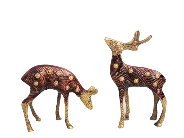 Brass Showpiece Brass Deer Pair Statue  - 10.8*2.3*14.9 inch (AN221 A)
