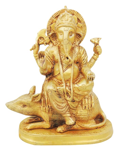 Brass Showpiece Ganesh Statue Sitting On Rat - 5.5*3*6.5 inch (BS1258 A)
