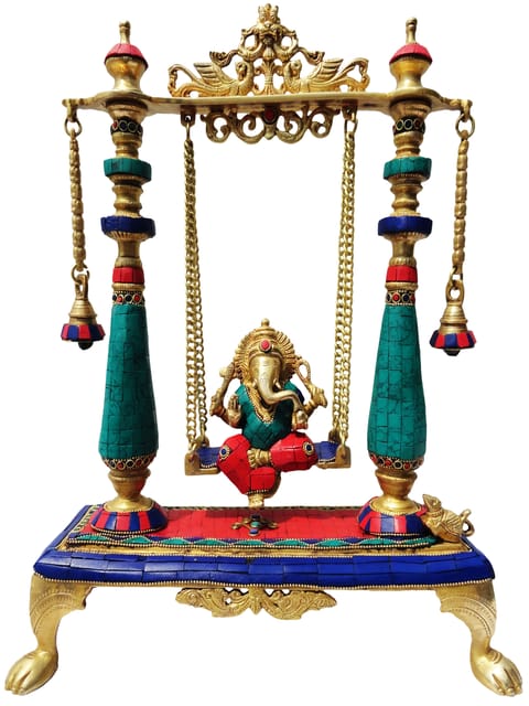 Brass Showpiece Ganesh Ji Jhula Statue - 13.5*5.5*16 Inch (BS375)