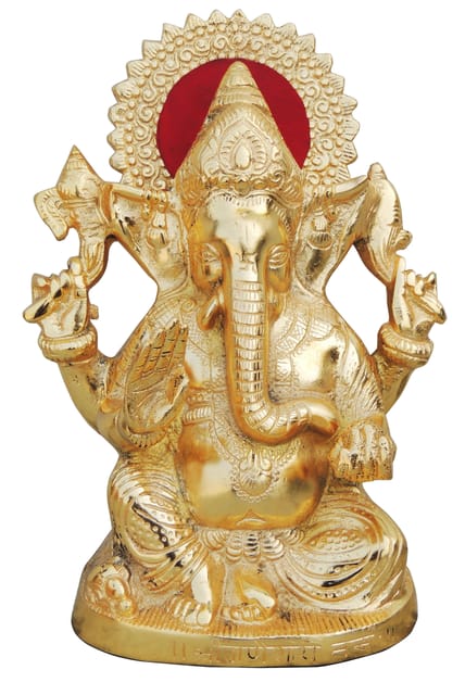 Aluminium Showpiece Ganesh Ji Statue With Gold Finish - 6.8*4.3*9.4 inch (AS244 G)