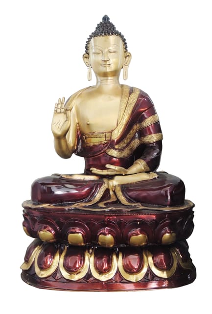 Brass Showpiece Budha Statue With Antique Finish - 24.5*18*37 Inch (BS867 A)