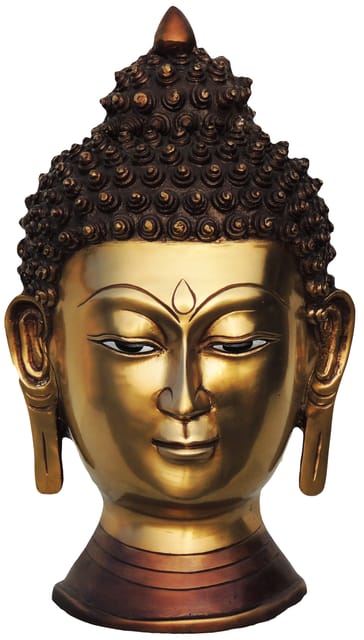 Brass Showpiece Budha Head Statue With Antique Finish - 8.5*7.5*15 Inch (BS581 A)