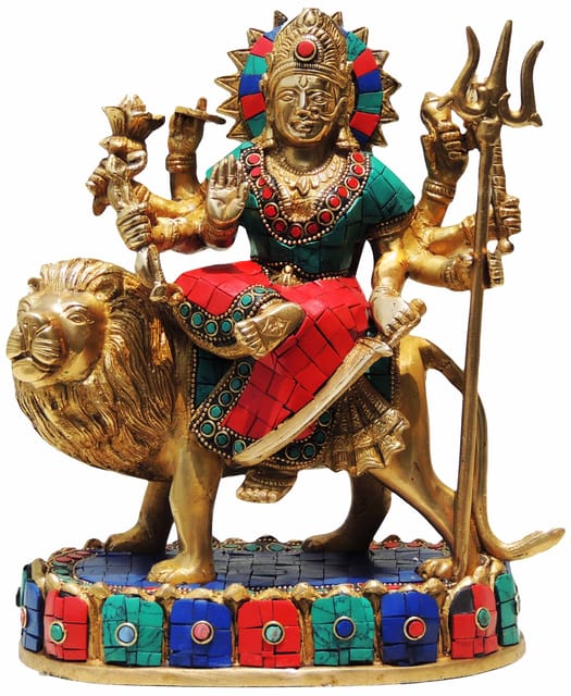Brass Showpiece Durga Ji God Idol Statue - 7.8x5x10 Inch (BS441)