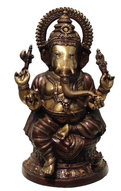 Brass Showpiece Ganesh Ji Antique Statue - 15*10.8*26 Inch (BS587)